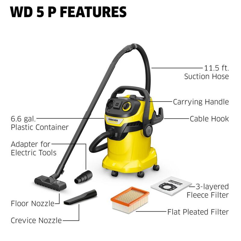 Karcher WD 5/P Multi-Purpose 6.6 Gal. Wet/Dry Shop Vacuum Cleaner with Attachments and Blower Feature - 2022 Edition - 1.628-311.0
