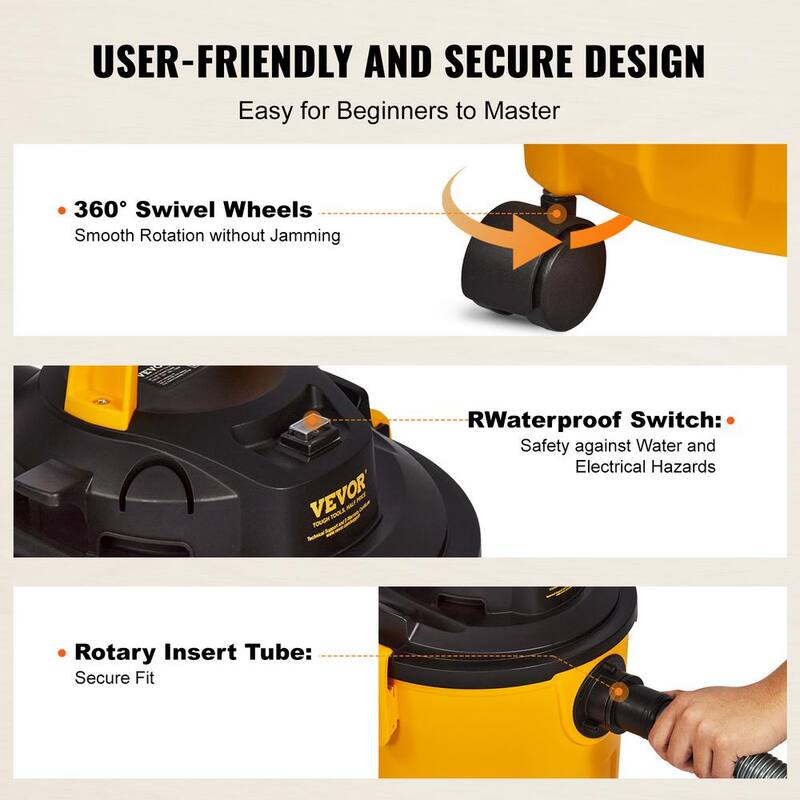 VEVOR Shop Vacuum Wet And Dry, 5 Gal. 6 Peak HP Wet/Dry Vac, Powerful Suction with Blower Function with Attachments 2-in-1 - SYGSZKXCQ18L3GOPZV1-0830