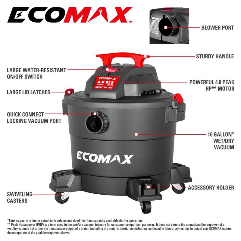 ECOMAX 10 Gal. Poly Wet/Dry Vac - EM18191P