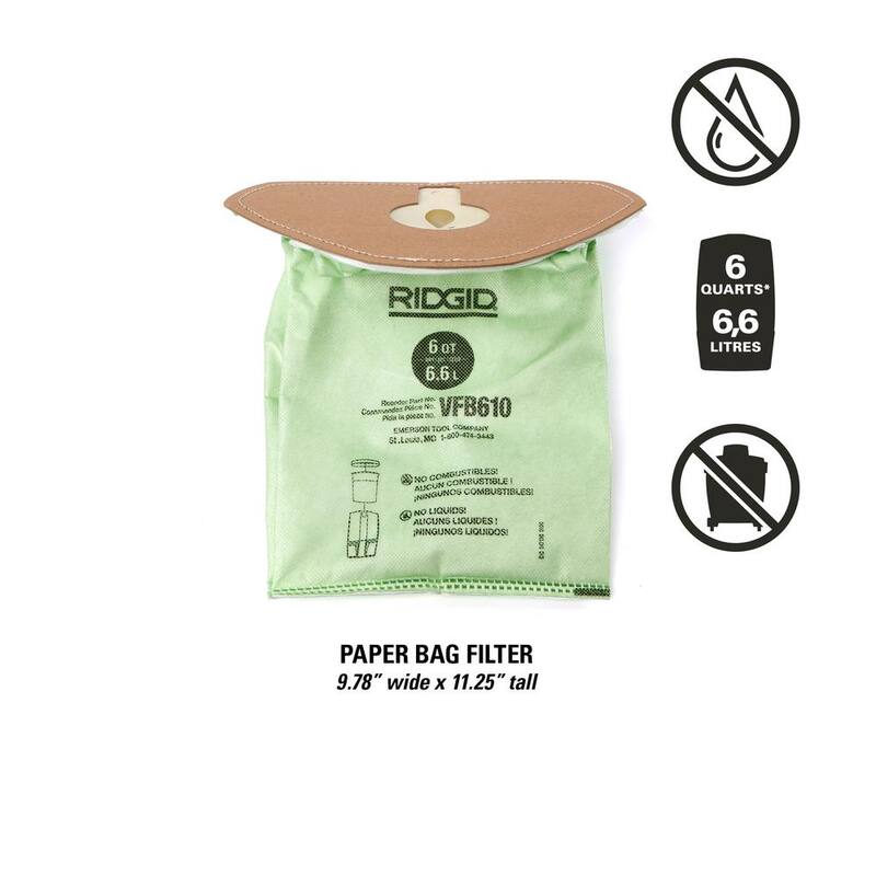 RIDGID Replacement Closed Top Dry Pick-up Only Fine Dust Filter Bags for RIDGID 6 Quart NXT Backpack Vacuum HDB600 (2-Pack) - VFB610