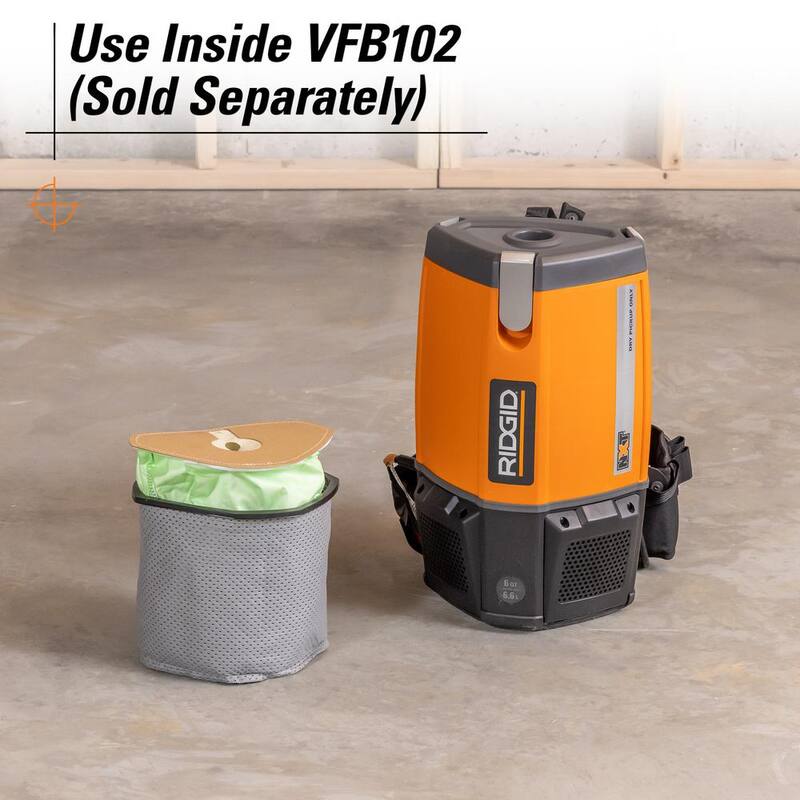 RIDGID Replacement Closed Top Dry Pick-up Only Fine Dust Filter Bags for RIDGID 6 Quart NXT Backpack Vacuum HDB600 (2-Pack) - VFB610