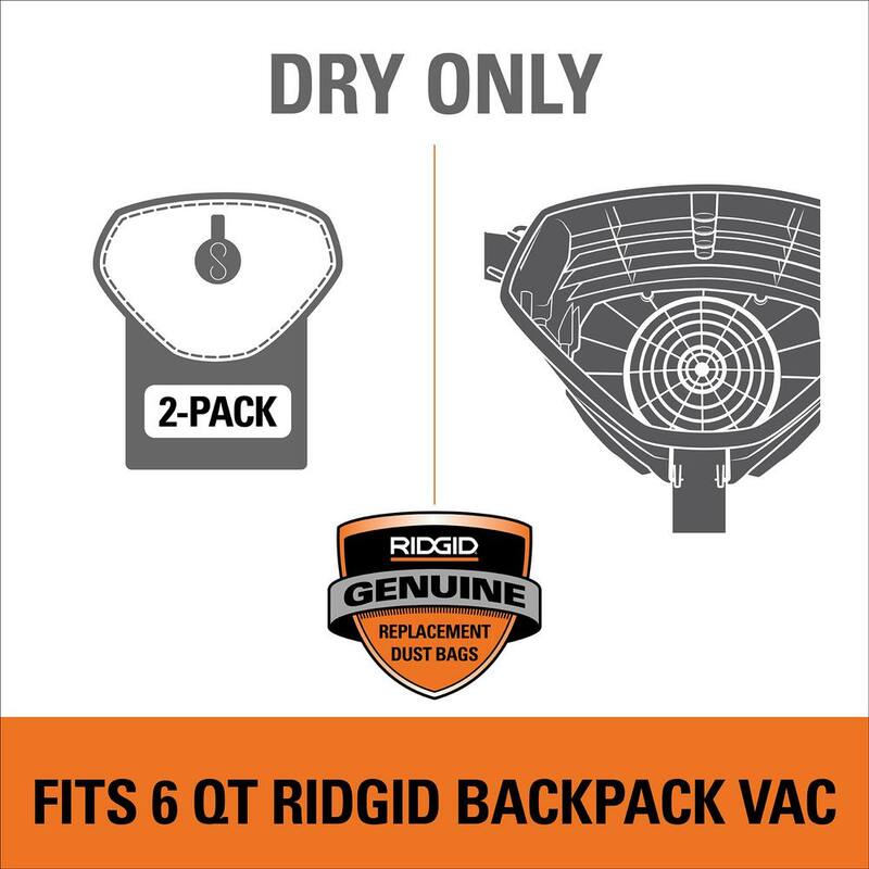 RIDGID Replacement Closed Top Dry Pick-up Only Fine Dust Filter Bags for RIDGID 6 Quart NXT Backpack Vacuum HDB600 (2-Pack) - VFB610