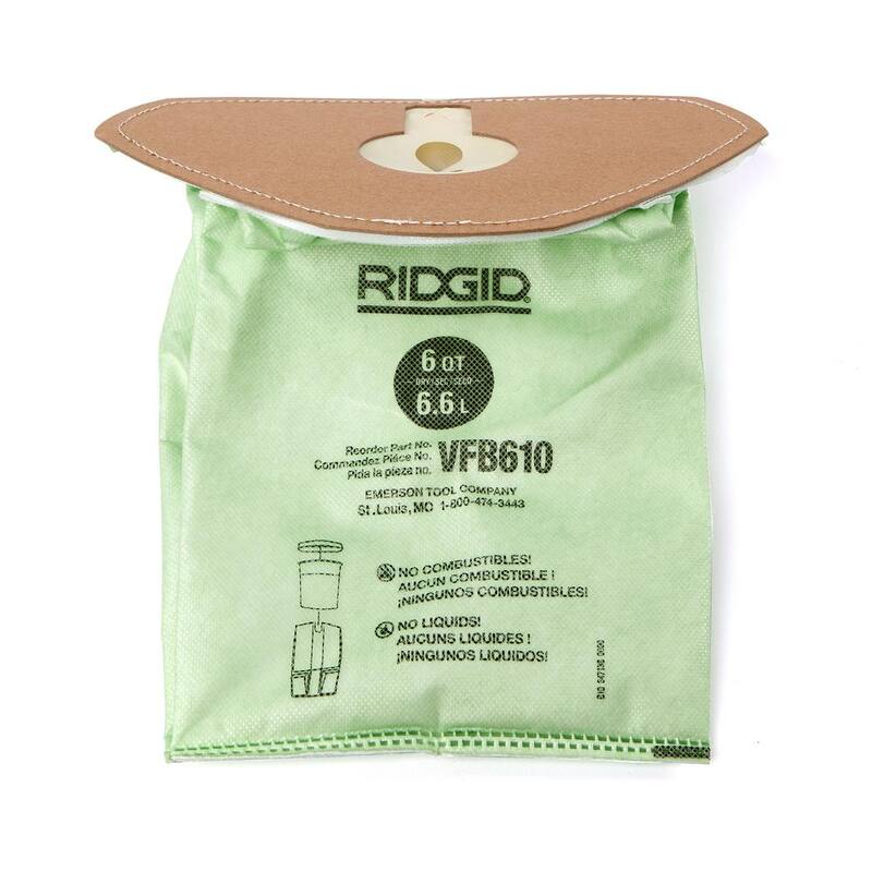 RIDGID Replacement Closed Top Dry Pick-up Only Fine Dust Filter Bags for RIDGID 6 Quart NXT Backpack Vacuum HDB600 (2-Pack) - VFB610