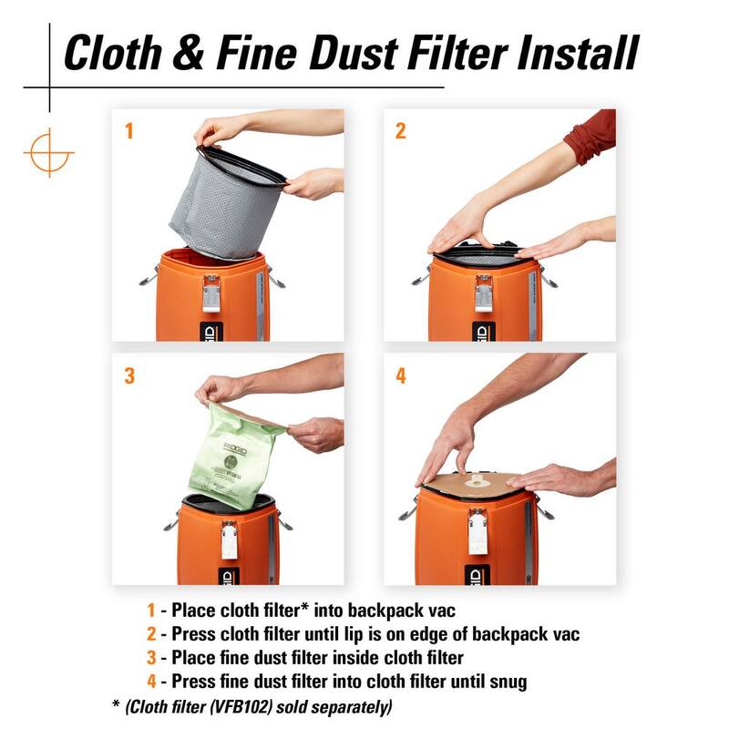 RIDGID Replacement Closed Top Dry Pick-up Only Fine Dust Filter Bags for RIDGID 6 Quart NXT Backpack Vacuum HDB600 (2-Pack) - VFB610