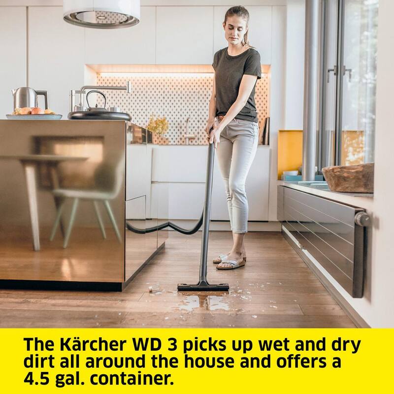 Karcher WD 3 Multi-Purpose 4.5 Gal. Wet-Dry Shop Vacuum Cleaner with Attachments, Blower Feature and Compact Design 1000-Watt - 1.628-114.0