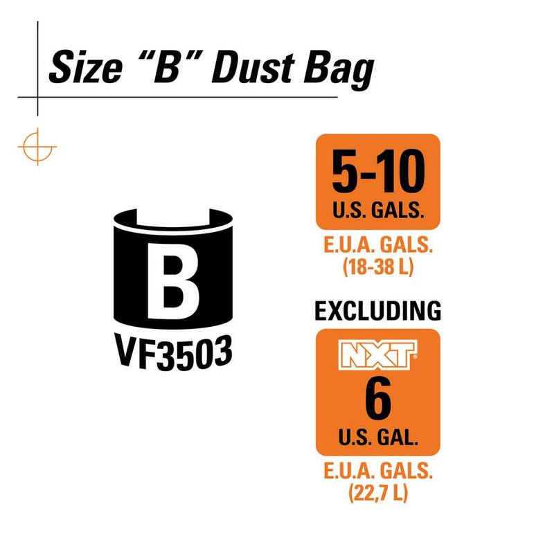 RIDGID High-Eff. Wet Dry Vacuum Dry Pick-up Only Dust Bags for Select 5-10 Gallon RIDGID Vacs, except HD0600, Size B (36-Pack) - VF3503D