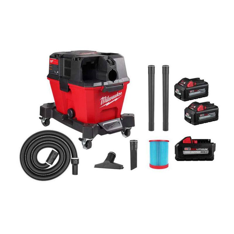 Milwaukee M18 FUEL 6 Gal. Cordless Wet/Dry Shop Vacuum w/HIGH OUTPUT XC 8.0 Ah Battery & High Output 6.0Ah Batteries (2-Pack) - 0910-20-48-11-1880-48-11-1862