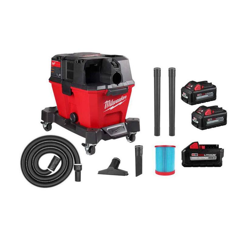 Milwaukee M18 FUEL 6 Gal. Cordless Wet/Dry Shop Vacuum w/HIGH OUTPUT XC 8.0 Ah Battery & High Output 6.0Ah Batteries (2-Pack) - 0910-20-48-11-1880-48-11-1862