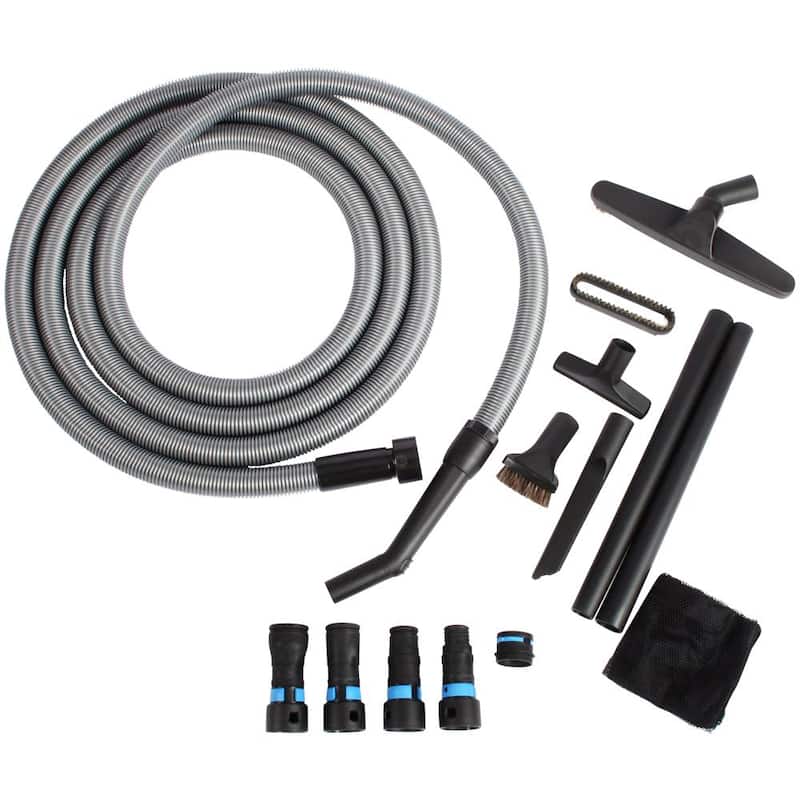Cen-Tec 20 ft. Vacuum Hose with Expanded Multi-Brand Power Tool Dust Collection Adapter Set and Attachment Kit for Wet/Dry Vacs - 95281