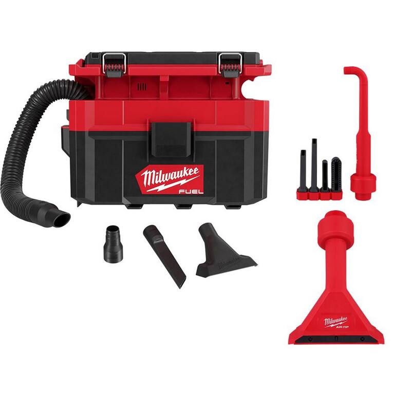 Milwaukee M18 FUEL PACKOUT Cordless 2.5 Gal Wet/Dry Vac w/AIR-TIP 1-1/4 in. - 2-1/2 in. Right Angle and Magnetic Nozzle (6-Piece) - 0970-20-49-90-2026-49-90-2032