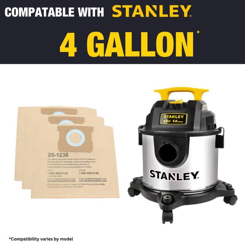 Stanley 4 Gal. Original Manufacturer Filter Bags for Porter Cable/ Wet/Dry Vacuum (3-Pack) - AT25-1238