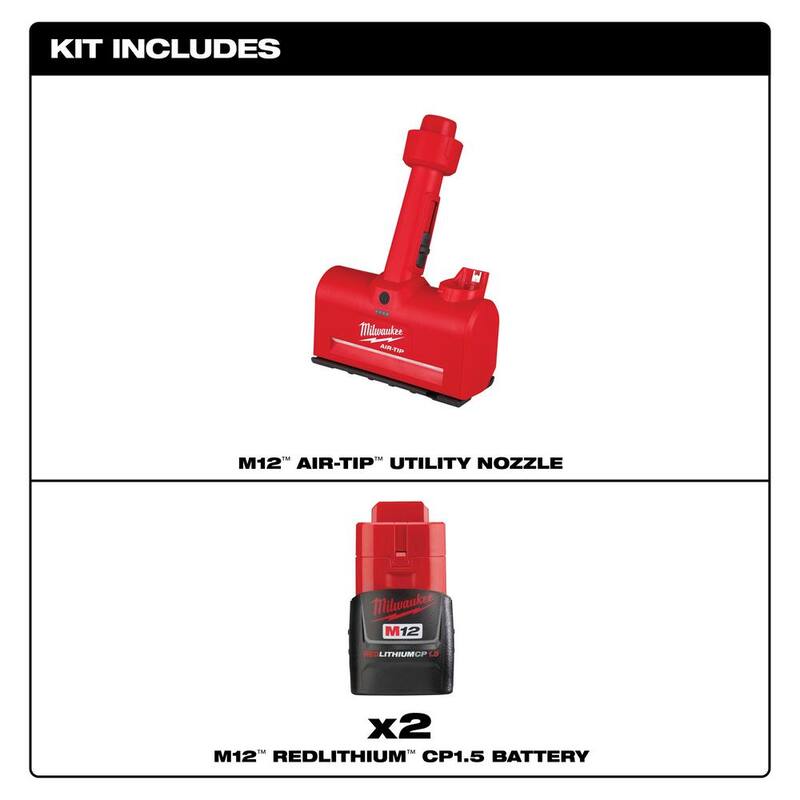 Milwaukee M12 AIR-TIP 1-1/4 in. - 2-1/2 in. Wet/Dry Shop Vacuum Utility Nozzle Attachment w/(2) M12 1.5 Ah Compact Battery Pack - 0980-20-48-11-2411