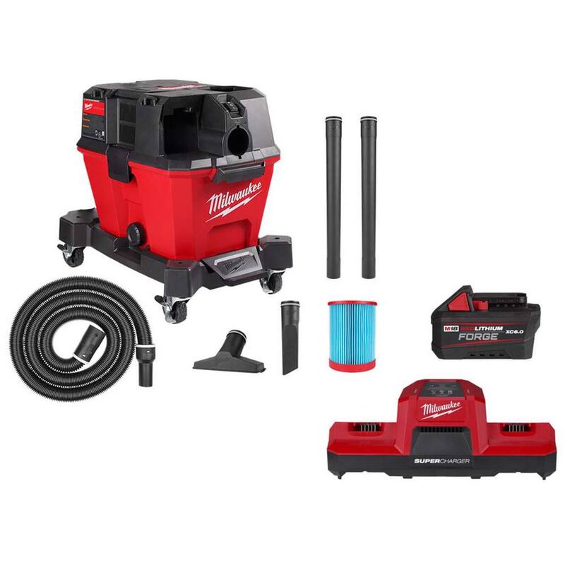 Milwaukee M18 FUEL 6 Gal. Cordless Wet/Dry Shop Vacuum with REDLITHIUM FORGE 6.0Ah Battery Pack & Simultaneous Super Charger - 0910-20-48-11-1861-48-59-1815