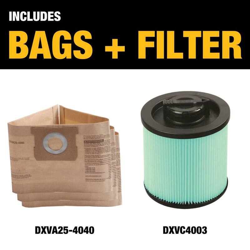 DEWALT 3-Pack Disposable Bag and HEPA Cartridge Filter Combo Pack for 4 Gallon DXV04T Wet/Dry Vacuums - 4003-4040