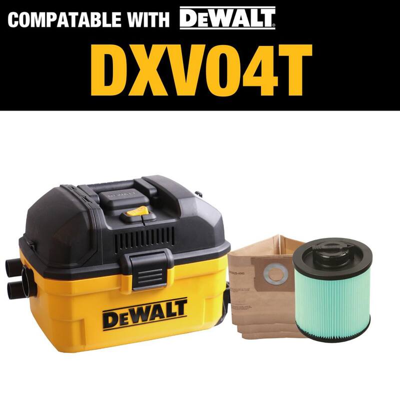 DEWALT 3-Pack Disposable Bag and HEPA Cartridge Filter Combo Pack for 4 Gallon DXV04T Wet/Dry Vacuums - 4003-4040