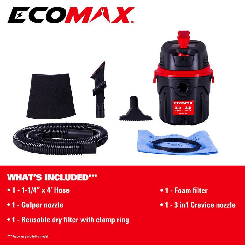 ECOMAX 3 Gal. 3 HP Poly Wet/Dry Vac - EM18910P-3