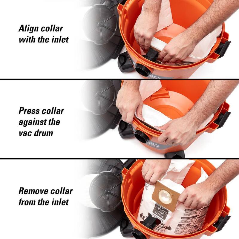 RIDGID High-Eff. Wet Dry Vacuum Dry Pick-up Only Dust Bags for Select 5-10 Gallon RIDGID Vacs, except HD0600, Size B (24-Pack) - VF3503C