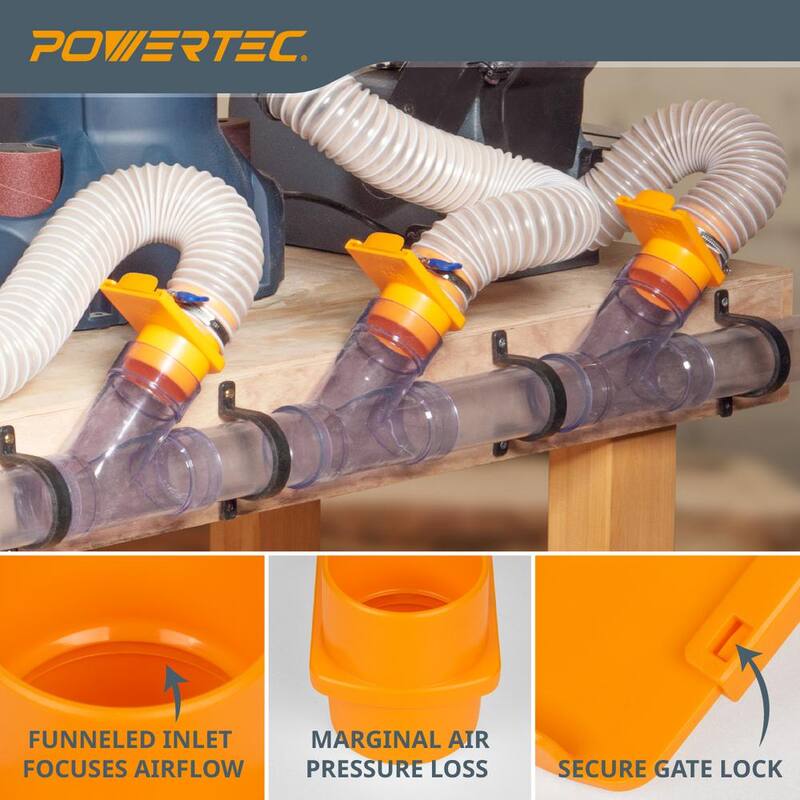 POWERTEC 2-1/2 in. Integrated Blast Gate Clog Resistant Anti Gap Tapered ABS Plastic Fitting for Dust Collection Systems (4-Pack) - 70294-P4