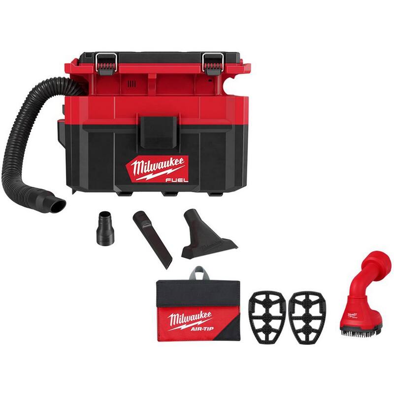 Milwaukee M18 FUEL PACKOUT Cordless 2.5 Gal Wet/Dry Vacuum with AIR-TIP 1-1/4 in. - 2-1/2 in. (1-Piece) Swiveling Palm Brush Tool - 0970-20-49-90-2020