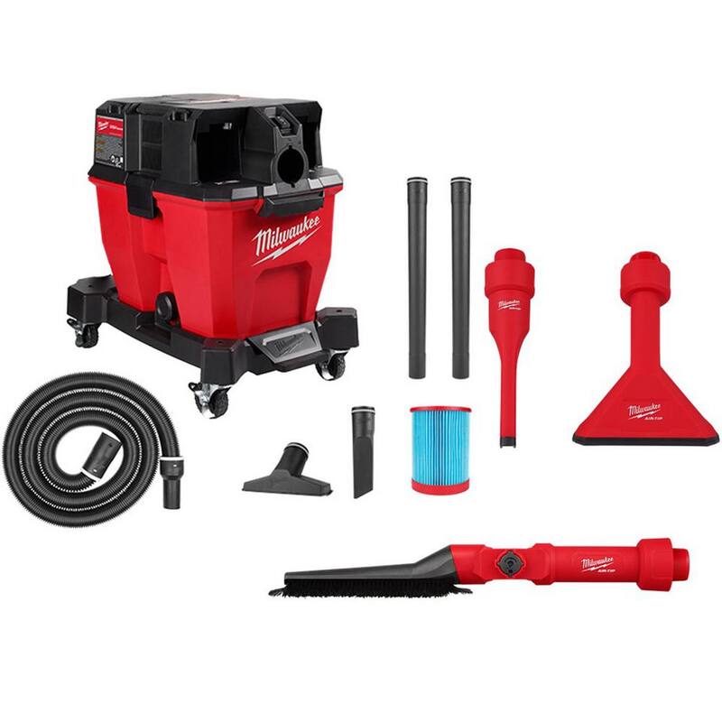 Milwaukee M18 FUEL 9 Gal. Cordless Dual-Battery Wet/Dry Shop Vacuum w/AIR-TIP 1-1/4 in. - 2-1/2 in. Brush, Crevice and Nozzle Kit - 0920-20-49-90-2027-49-90-2034