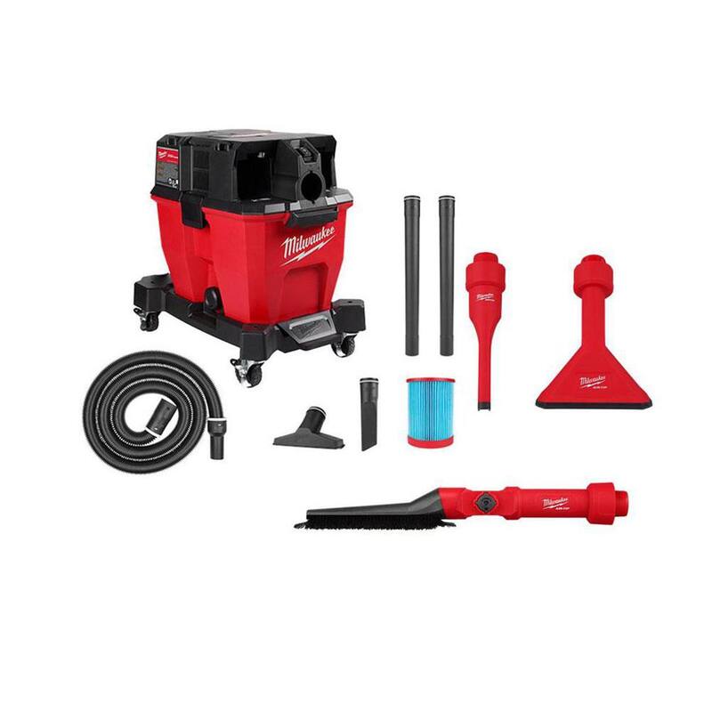 Milwaukee M18 FUEL 9 Gal. Cordless Dual-Battery Wet/Dry Shop Vacuum w/AIR-TIP 1-1/4 in. - 2-1/2 in. Brush, Crevice and Nozzle Kit - 0920-20-49-90-2027-49-90-2034