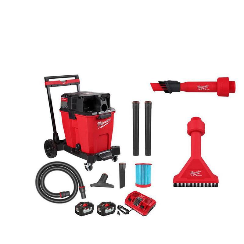 Milwaukee M18 FUEL 12 Gal Cordless Dual-Battery Wet/Dry Shop Vac Kit with AIR-TIP 1-1/4 in. - 2-1/2 in. Utility Brush and Nozzle - 0930-22HD-49-90-2028-49-90-2038
