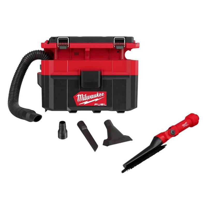 Milwaukee M18 FUEL PACKOUT 18-Volt Lithium-Ion Cordless 2.5 Gal. Wet/Dry Vacuum and AIR-TIP Low-Profile Pivoting Brush Attachment - 0970-20-49-90-2027