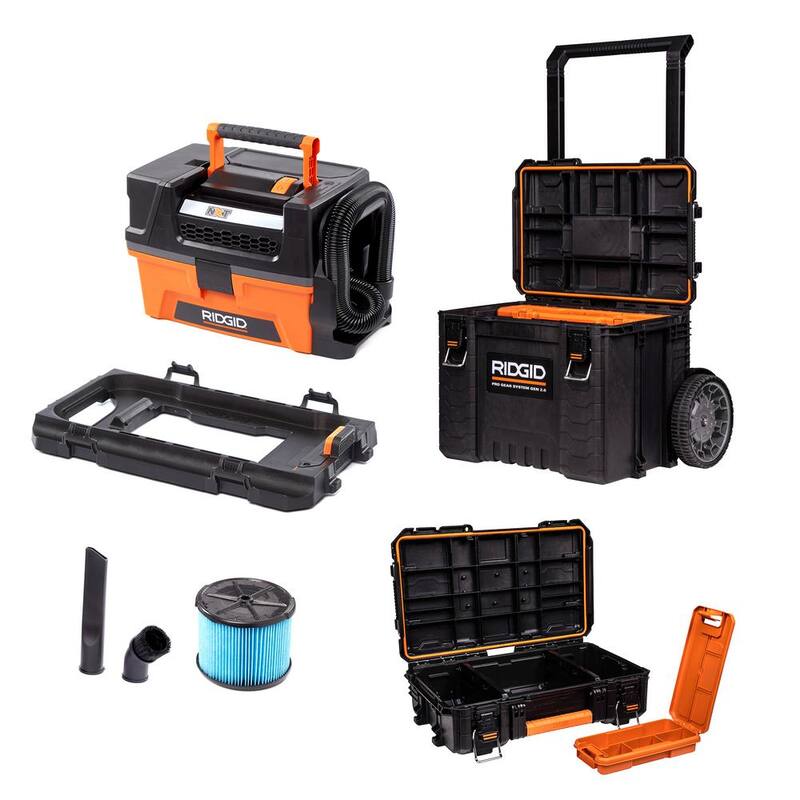 RIDGID 3 Gal. 5.0 Peak HP NXT Shop Vac Wet Dry Vacuum with Accessories, Pro Gear Attachment, Rolling Tool Cart and Tool Case - HD0300PGB