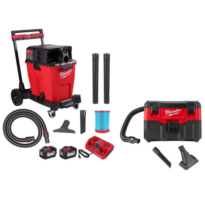 Milwaukee M18 FUEL 12 Gal. Cordless Dual-Battery Wet/Dry Shop Vac Kit & M18 2 Gal Wet/Dry Vac - 0930-22HD-0880-20