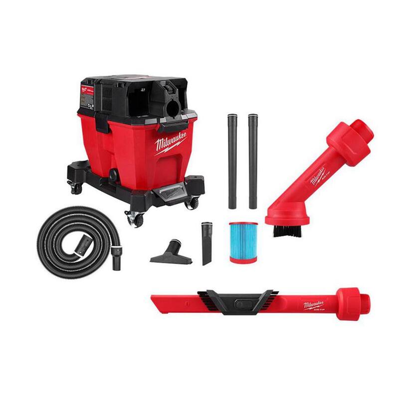 Milwaukee M18 FUEL 9 Gal. Cordless Dual-Battery Wet/Dry Shop Vacuum with AIR-TIP 1-1/4 in. - 2-1/2 in. Brush and Crevice Tools - 0920-20-49-90-2035-49-90-2023