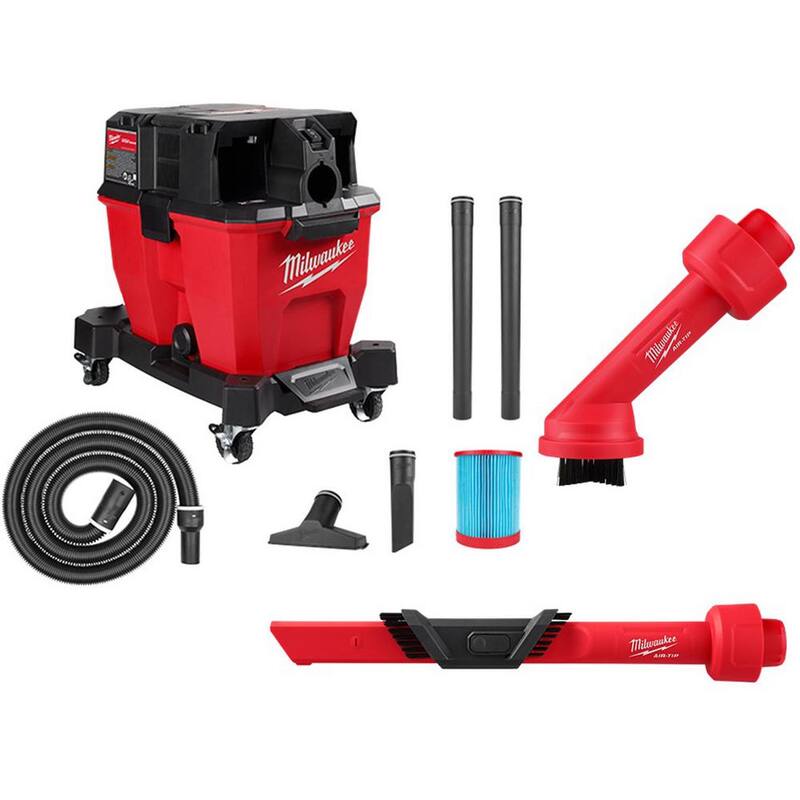 Milwaukee M18 FUEL 9 Gal. Cordless Dual-Battery Wet/Dry Shop Vacuum with AIR-TIP 1-1/4 in. - 2-1/2 in. Brush and Crevice Tools - 0920-20-49-90-2035-49-90-2023