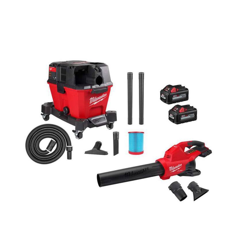 Milwaukee M18 FUEL 6 Gal. Cordless Wet/Dry Shop Vacuum & Dual Battery Handheld Blower w/M18 High Output 6.0Ah Batteries (2-Pack) - 0910-20-2824-20-48-11-1862