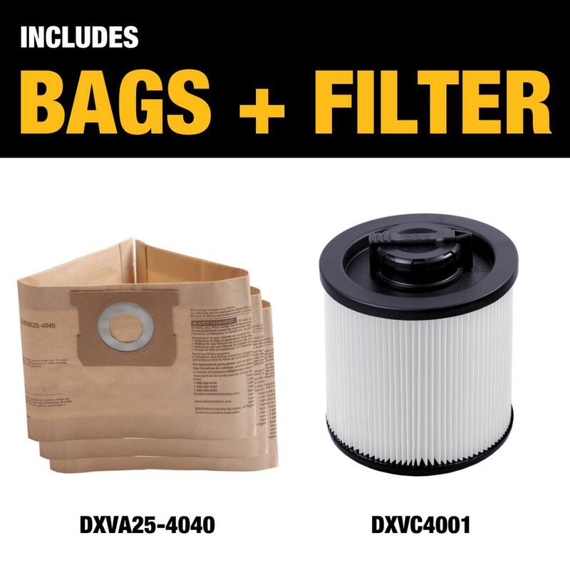 DEWALT 3-Pack Disposable Bag and Standard Cartridge Filter Combo Pack for 4 Gallon DXV04T Wet/Dry Vacuums - 4001-4040
