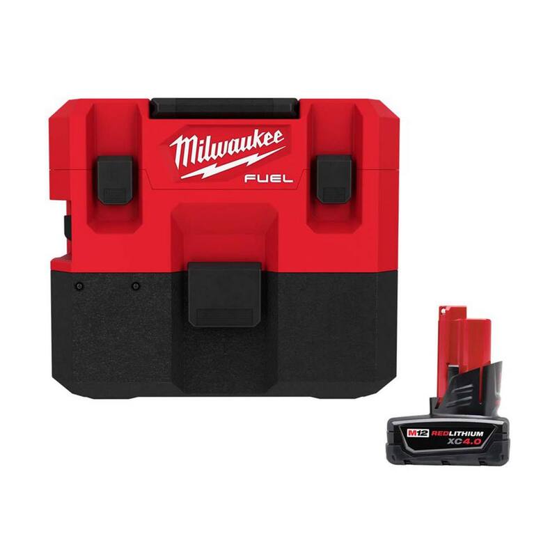 Milwaukee M12 FUEL 12-Volt Lithium-Ion Cordless 1.6 Gal. Wet/Dry Vacuum and M12 XC Extended Capacity Battery Pack 4.0Ah - 0960-20-48-11-2440