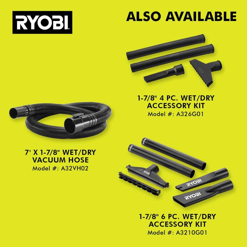 RYOBI ONE+ 18V Cordless 6 Gal. Wet Dry Vacuum (Tool Only) with 7 ft. x 1-7/8 in. Replacement Hose - A32VH02-PCL735B
