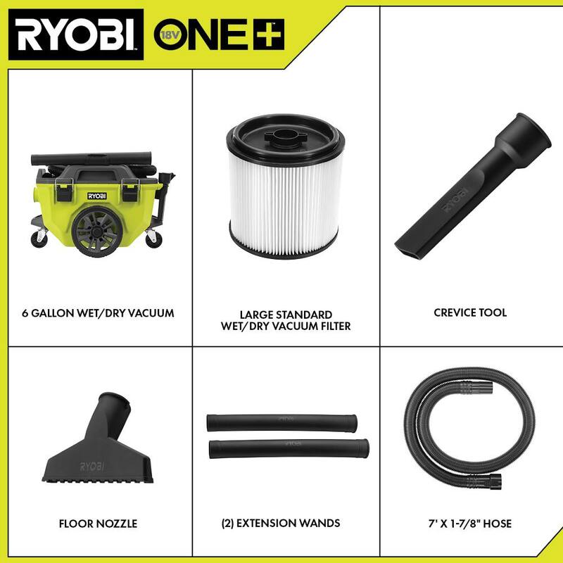 RYOBI ONE+ 18V Cordless 6 Gal. Wet Dry Vacuum (Tool Only) with 7 ft. x 1-7/8 in. Replacement Hose - A32VH02-PCL735B