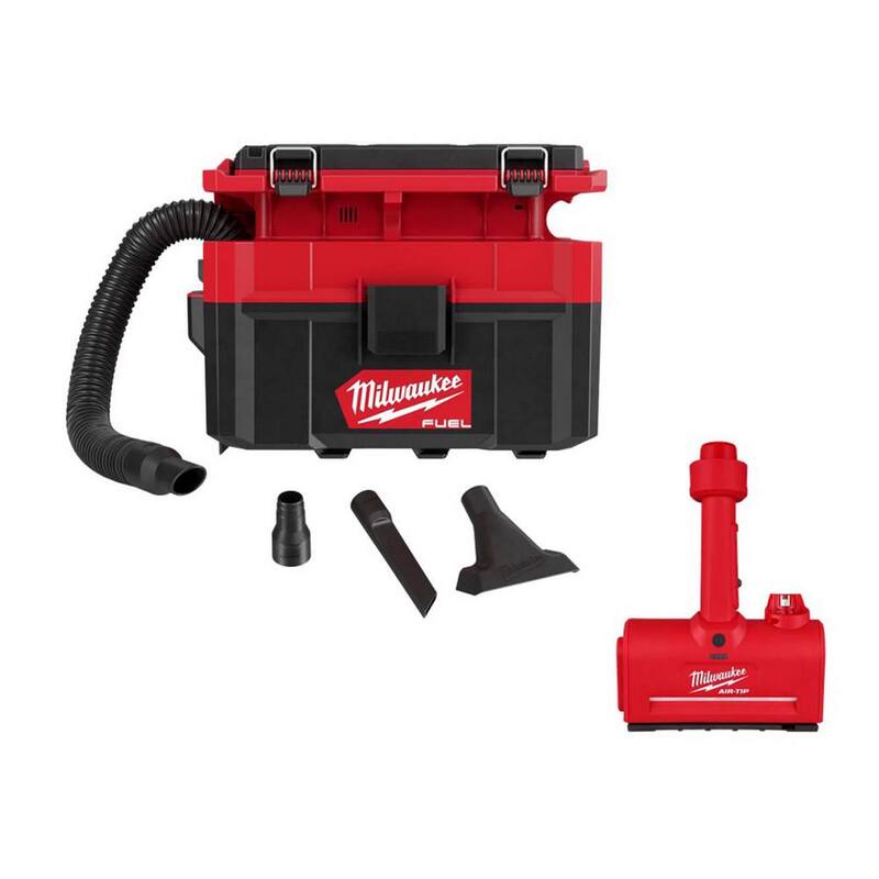 Milwaukee M18 FUEL PACKOUT 18-Volt Lithium-Ion Cordless 2.5 Gal. Wet/Dry Vacuum and M12 AIR-TIP Utility Nozzle Attachment - 0970-20-0980-20