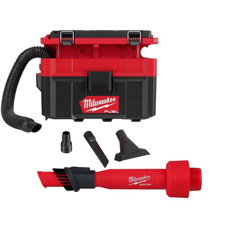 Milwaukee M18 FUEL PACKOUT Cordless 2.5 Gal. Wet/Dry Vacuum w/AIR-TIP 1-1/4 in. - 2-1/2 in. (1-Piece) 2-IN-1 Utility Brush - 0970-20-49-90-2028
