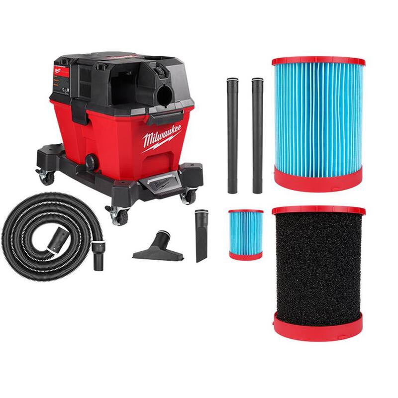 Milwaukee M18 FUEL 6 Gal. Cordless Wet/Dry Shop Vacuum with Hose, Accessories, Extra High Efficiency Filter and Wet Foam Filter - 0910-20-49-90-1978-49-90-1990