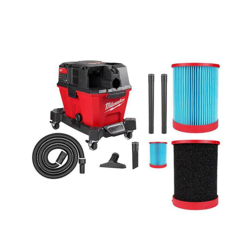 Milwaukee M18 FUEL 6 Gal. Cordless Wet/Dry Shop Vacuum with Hose, Accessories, Extra High Efficiency Filter and Wet Foam Filter - 0910-20-49-90-1978-49-90-1990