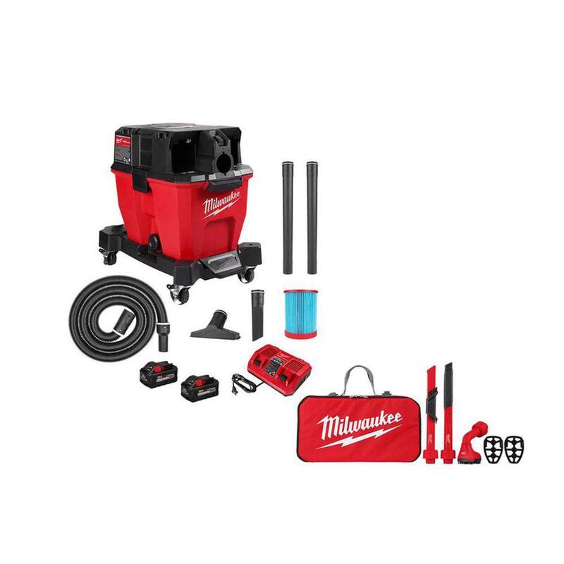 Milwaukee M18 FUEL 9 Gal. Cordless Dual-Battery Wet/Dry Shop Vacuum Kit w/AIR-TIP 1-1/4 in. - 2-1/2 in. (4-Piece) Automotive Kit - 0920-22HD-49-90-2019A