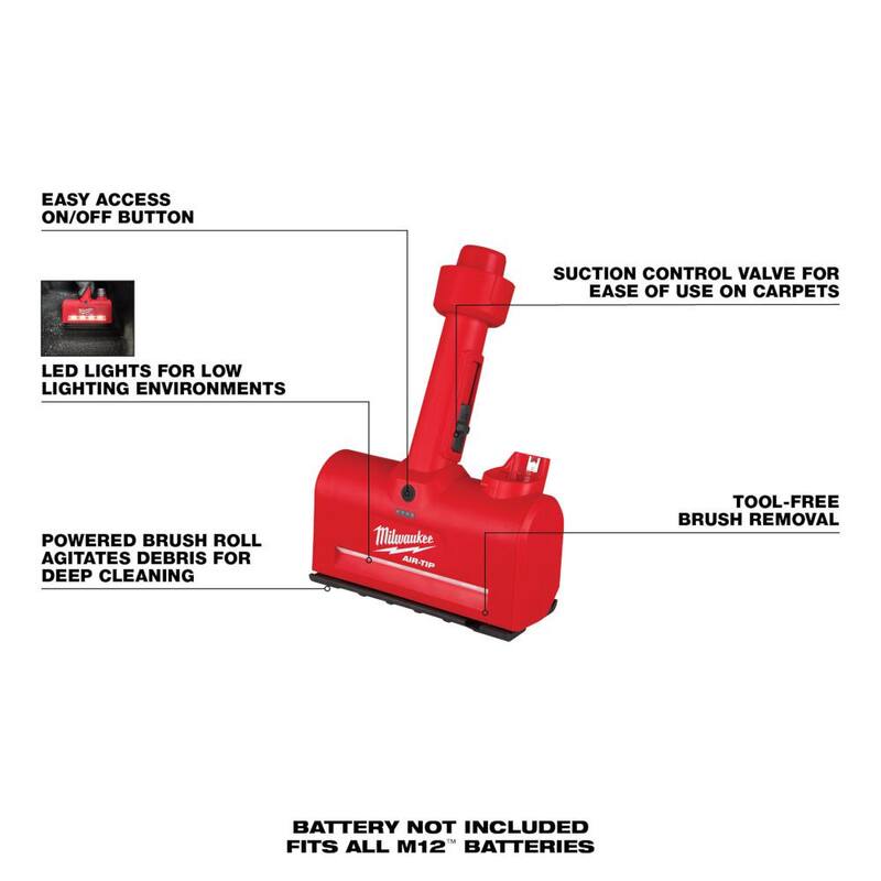 Milwaukee M12 AIR-TIP 1-1/4 in. - 2-1/2 in. Wet/Dry Shop Vacuum Utility Nozzle Attachment Kit with XC 4.0 Ah Battery and Charger - 0980-20-48-59-2440