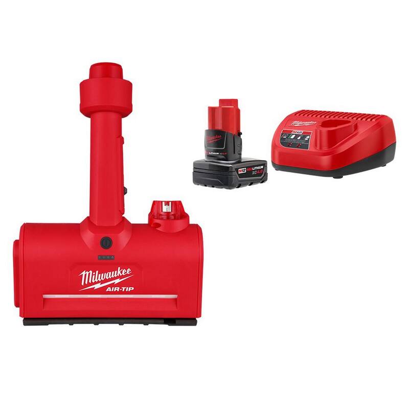 Milwaukee M12 AIR-TIP 1-1/4 in. - 2-1/2 in. Wet/Dry Shop Vacuum Utility Nozzle Attachment Kit with XC 4.0 Ah Battery and Charger - 0980-20-48-59-2440