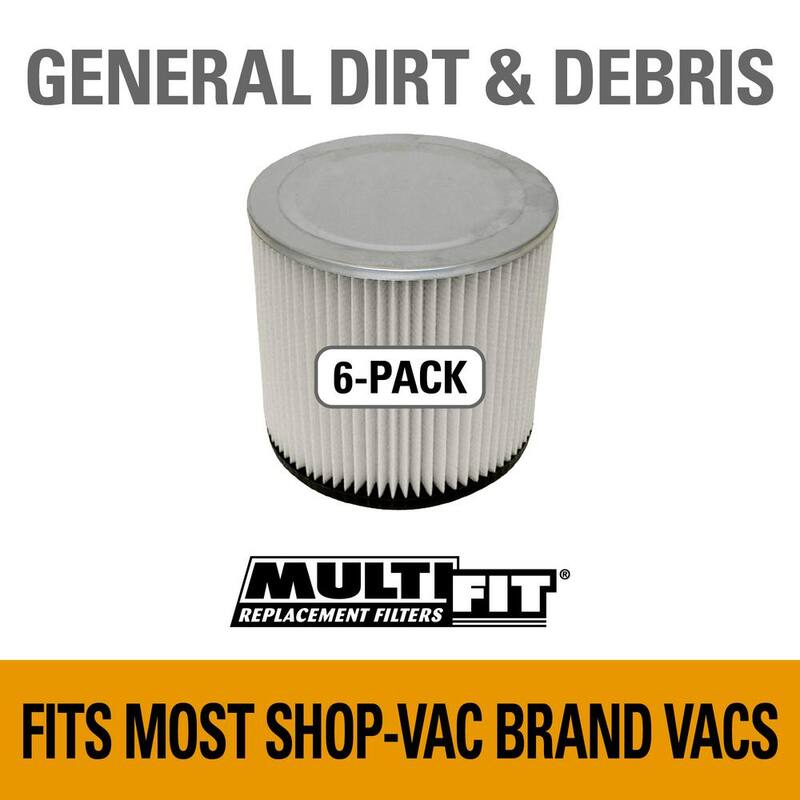 MULTI FIT General Dirt and Debris Wet Dry Vacuum Replacement Cartridge Filter for Most Shop-Vac Branded Shop Vacs (6-Pack) - VF2007B