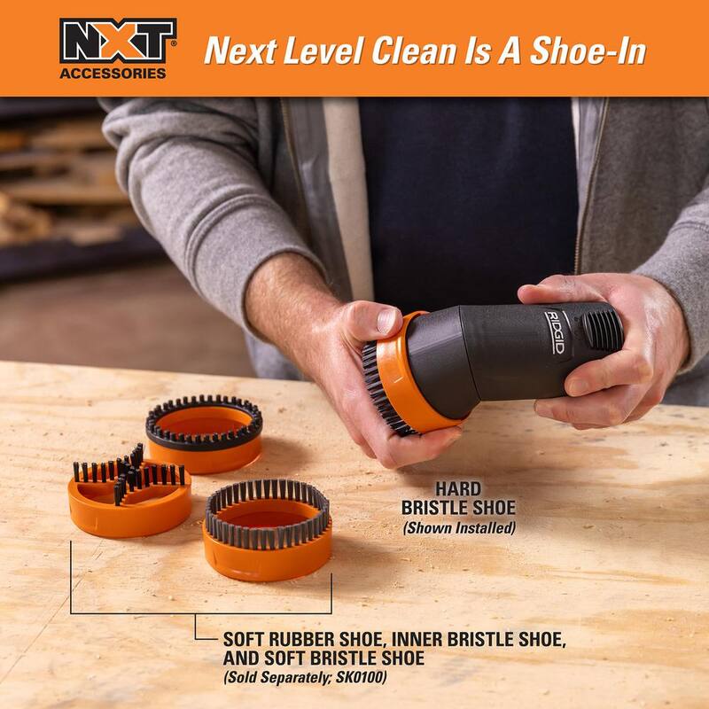 RIDGID 2-1/2 in. NXT Max Rotating Dusting Brush Shoe Kit Shop Vac Attachments with Hard Bristles for RIDGID NXT Wet Dry Vacuums - SK0101
