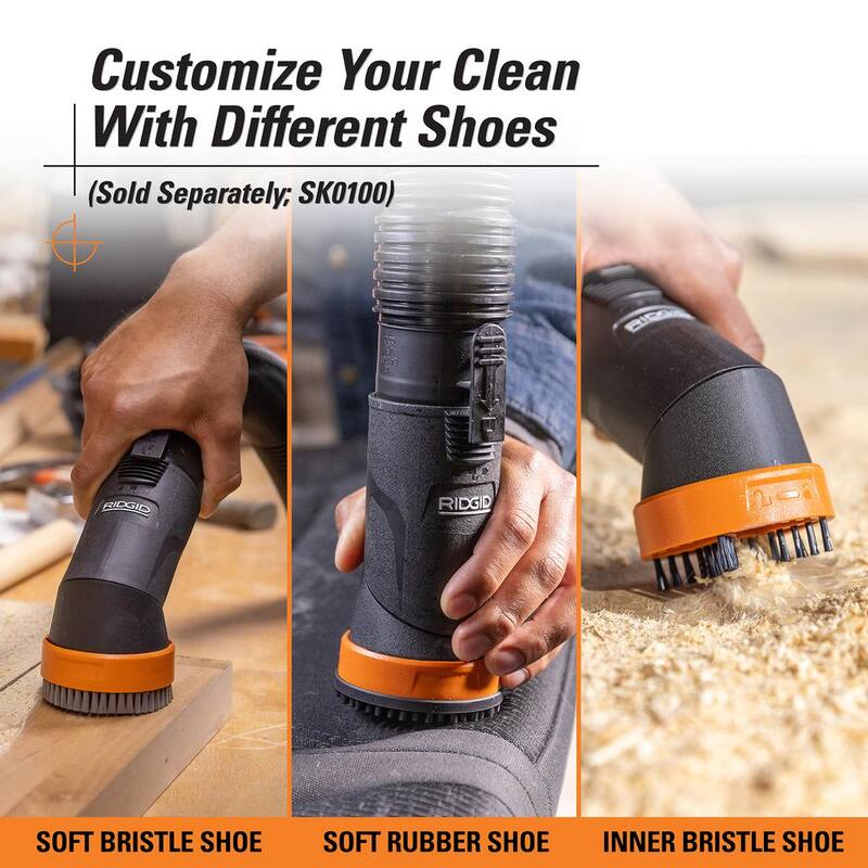 RIDGID 2-1/2 in. NXT Max Rotating Dusting Brush Shoe Kit Shop Vac Attachments with Hard Bristles for RIDGID NXT Wet Dry Vacuums - SK0101