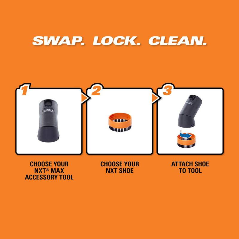 RIDGID 2-1/2 in. NXT Max Rotating Dusting Brush Shoe Kit Shop Vac Attachments with Hard Bristles for RIDGID NXT Wet Dry Vacuums - SK0101