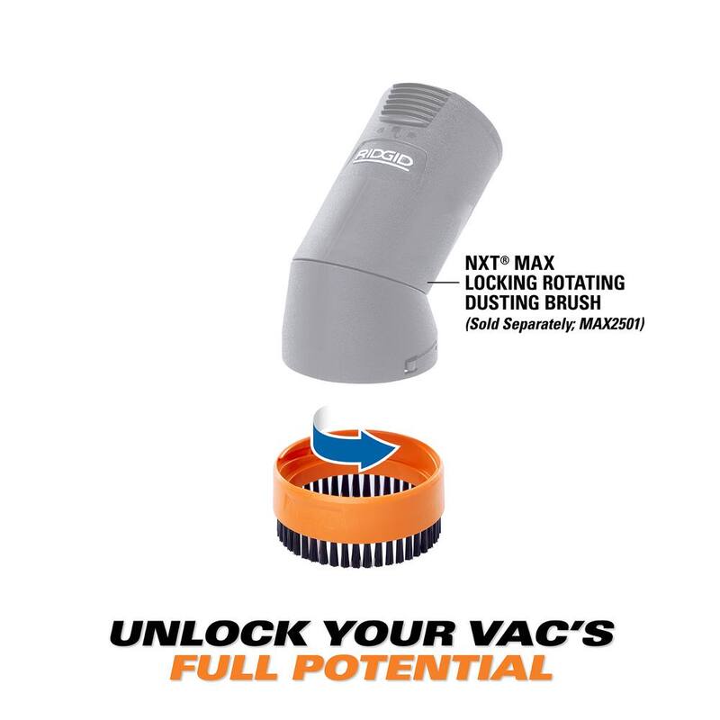 RIDGID 2-1/2 in. NXT Max Rotating Dusting Brush Shoe Kit Shop Vac Attachments with Hard Bristles for RIDGID NXT Wet Dry Vacuums - SK0101