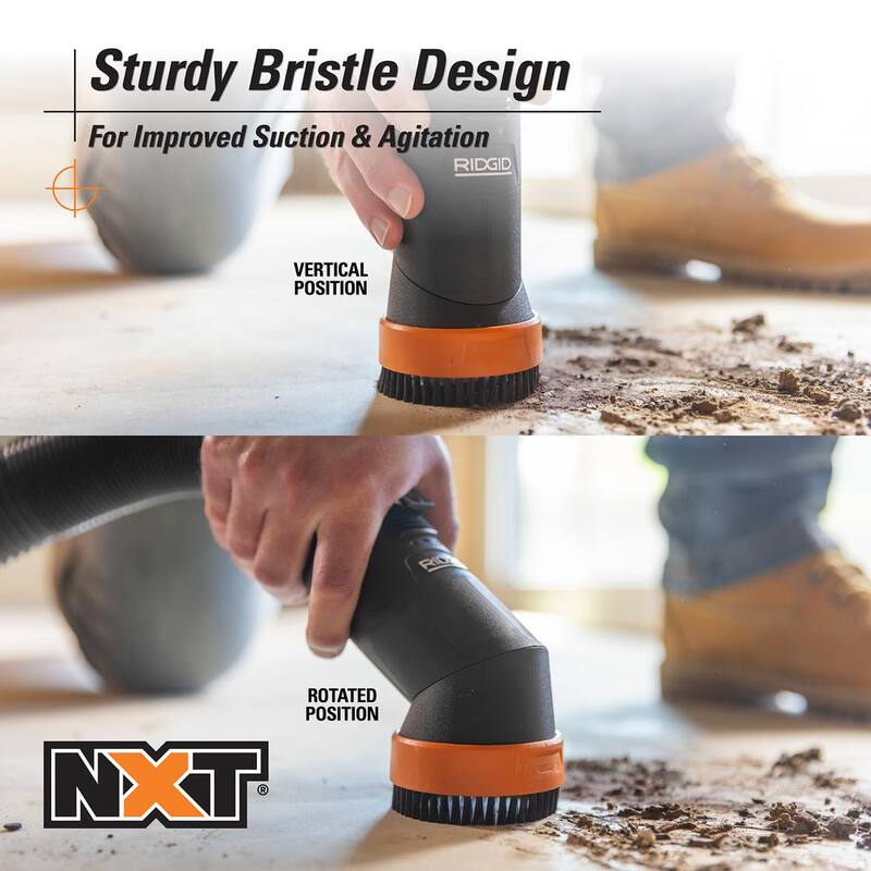 RIDGID 2-1/2 in. NXT Max Rotating Dusting Brush Shoe Kit Shop Vac Attachments with Hard Bristles for RIDGID NXT Wet Dry Vacuums - SK0101