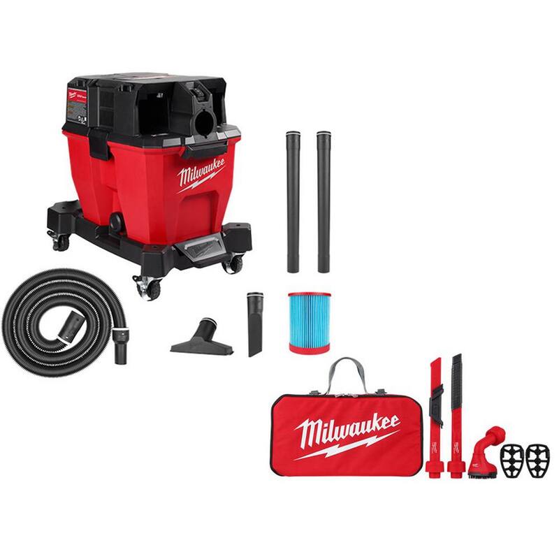 Milwaukee M18 FUEL 9 Gal. Cordless Dual-Battery Wet/Dry Shop Vacuum with AIR-TIP 1-1/4 in. - 2-1/2 in. (4- Piece) Automotive Kit - 0920-20-49-90-2019A